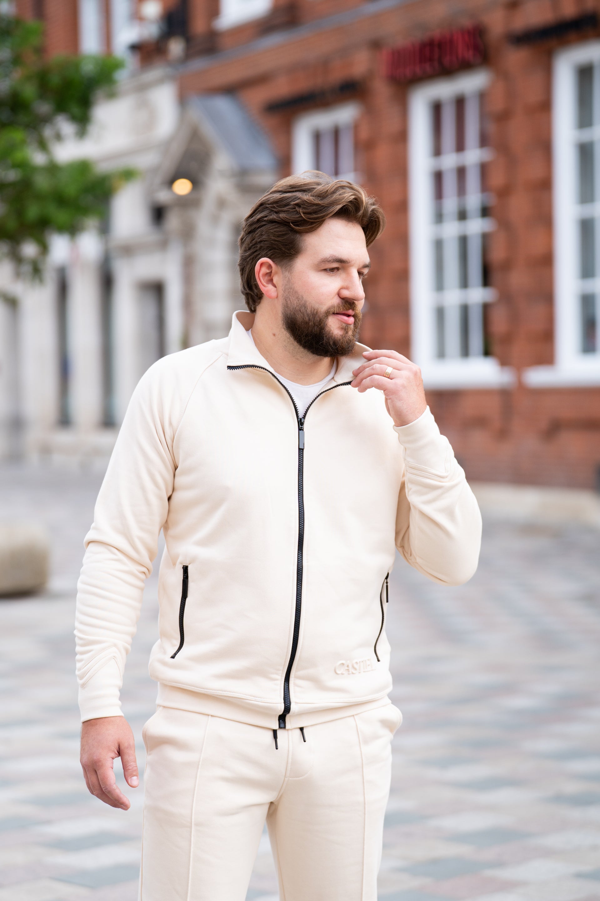 men's beige cotton zip jacket