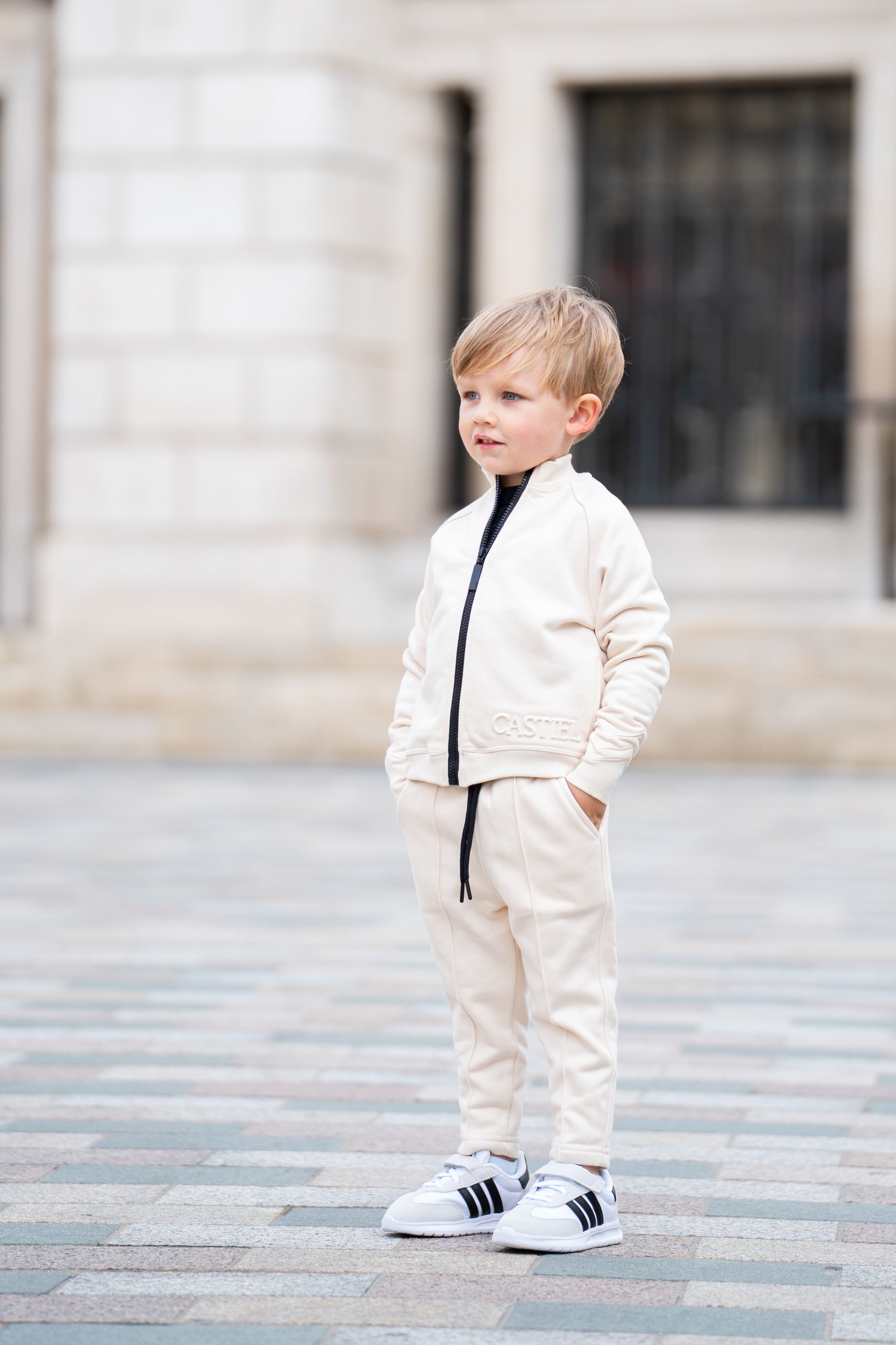 kids beige cotton tracksuit