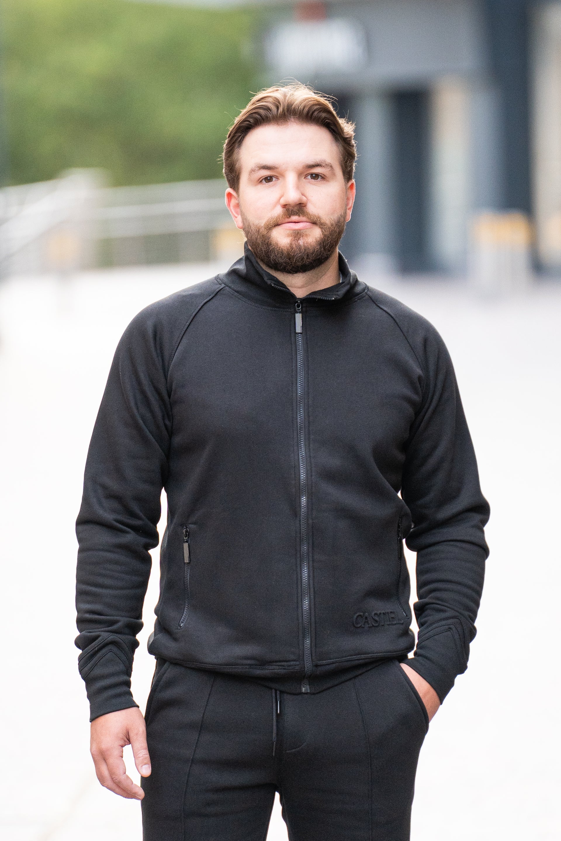 men's black cotton zip jacket