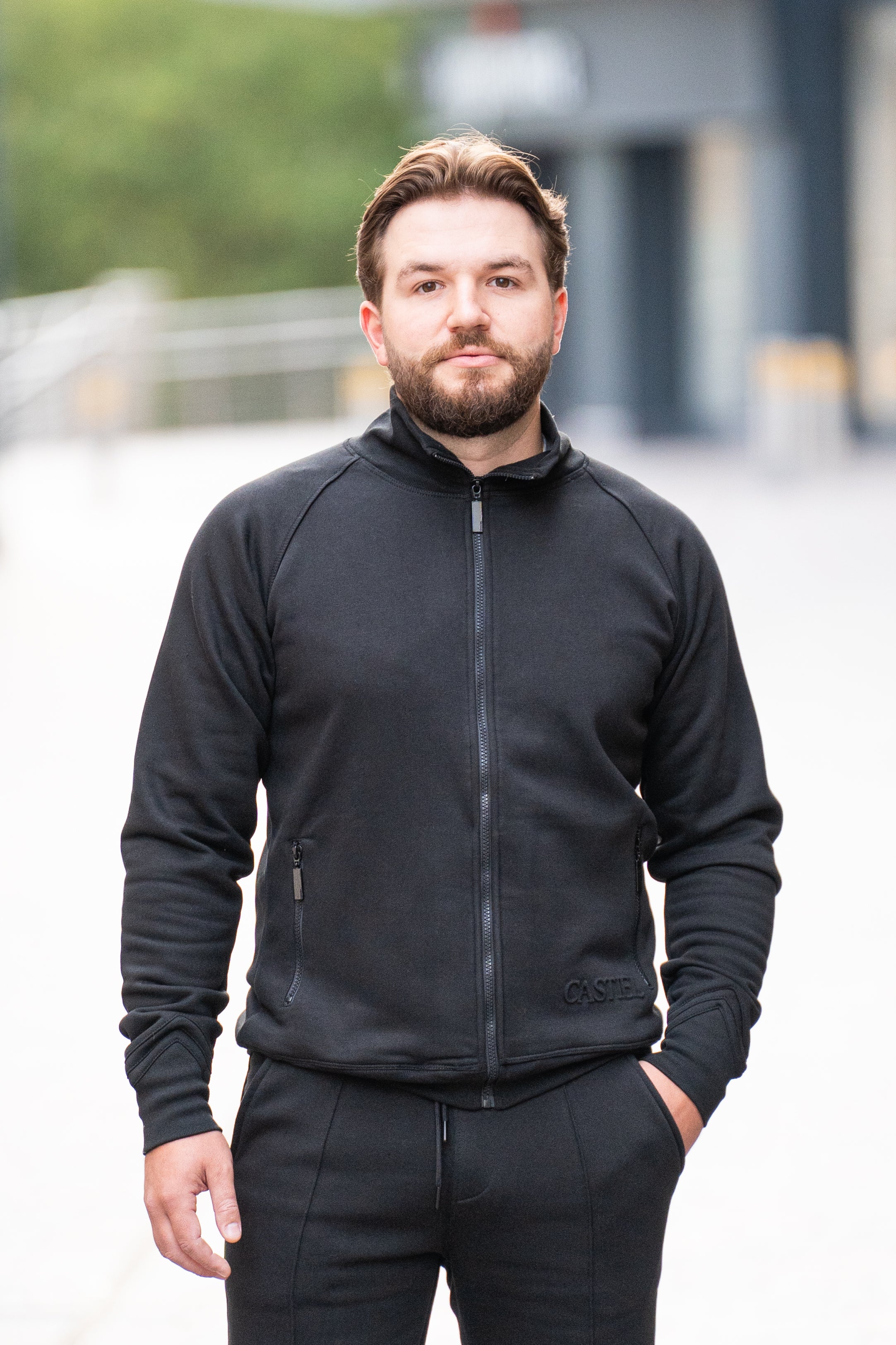 men's black cotton zip jacket