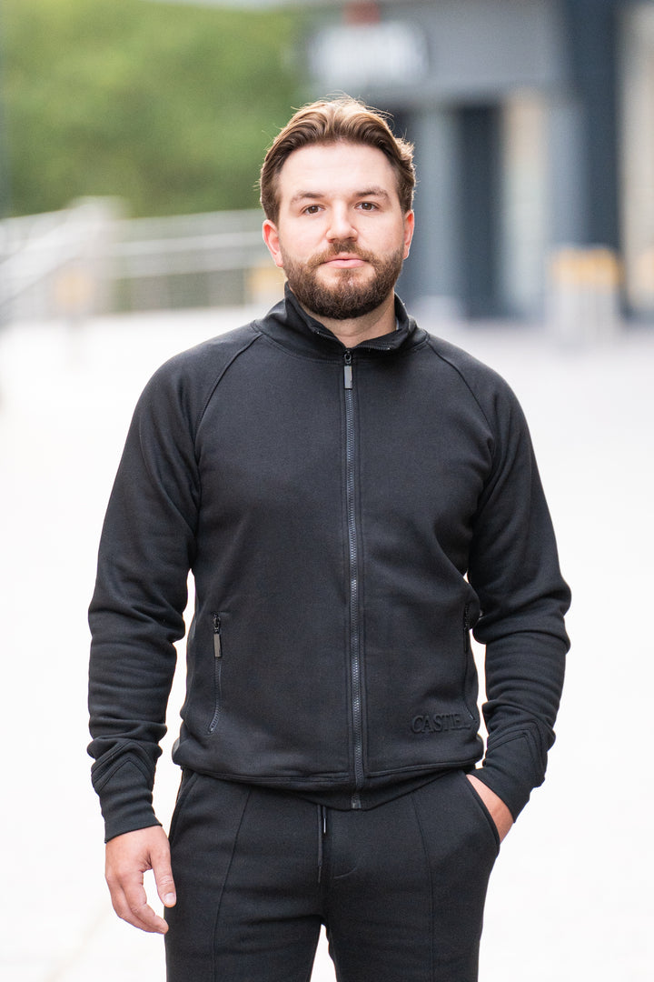 men's black cotton zip jacket